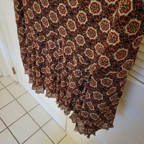 Emma James Red Oriental Print Chiffon Maxi Skirt Size Large Stretchy - Picture 6 of 7